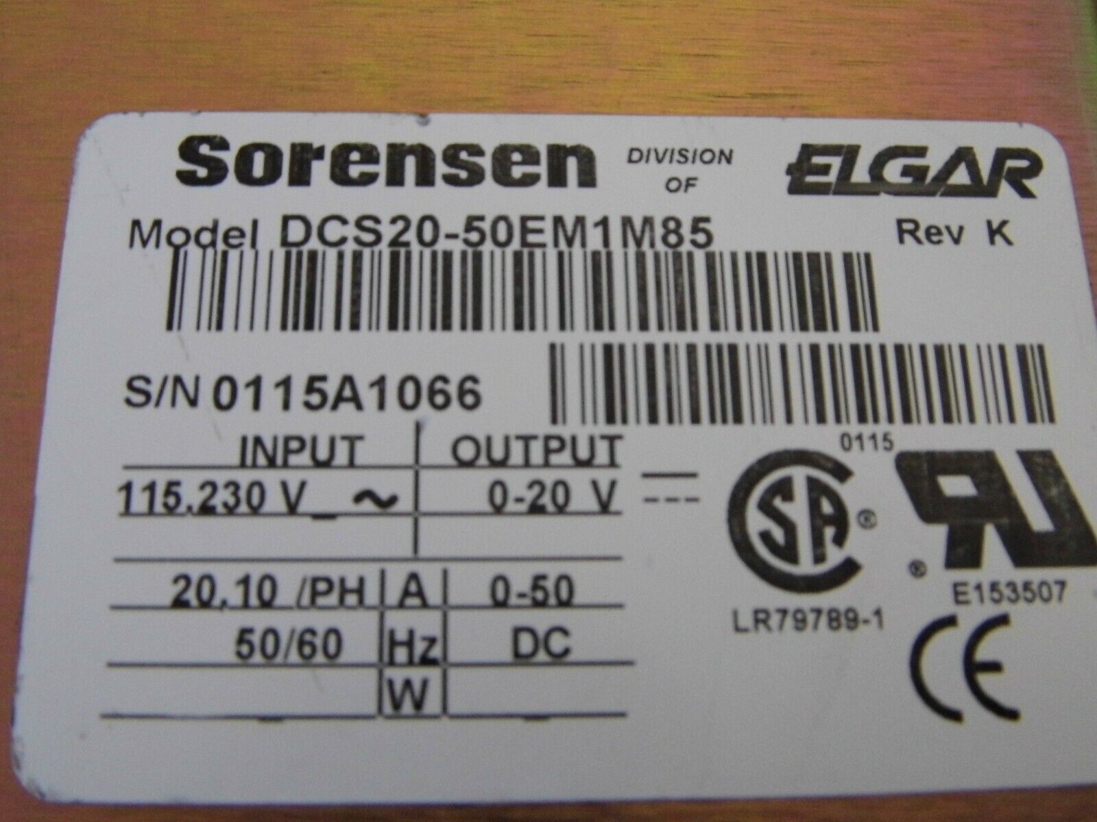SORENSEN DCS20-50E M85 DC Power Supply SORENSEN DCS20-50E M85 DC Power Supply